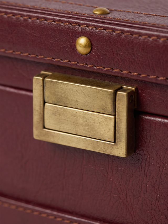 Orna Waxy Leather Jewellery Box - Burgundy