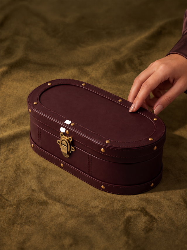Orna Waxy Leather Jewellery Box - Burgundy