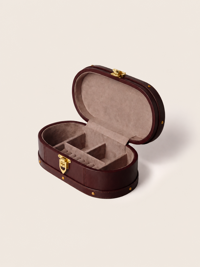 Orna Waxy Leather Jewellery Box - Burgundy