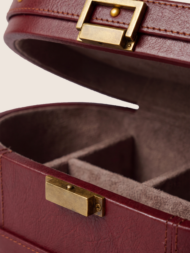 Orna Waxy Leather Jewellery Box - Burgundy