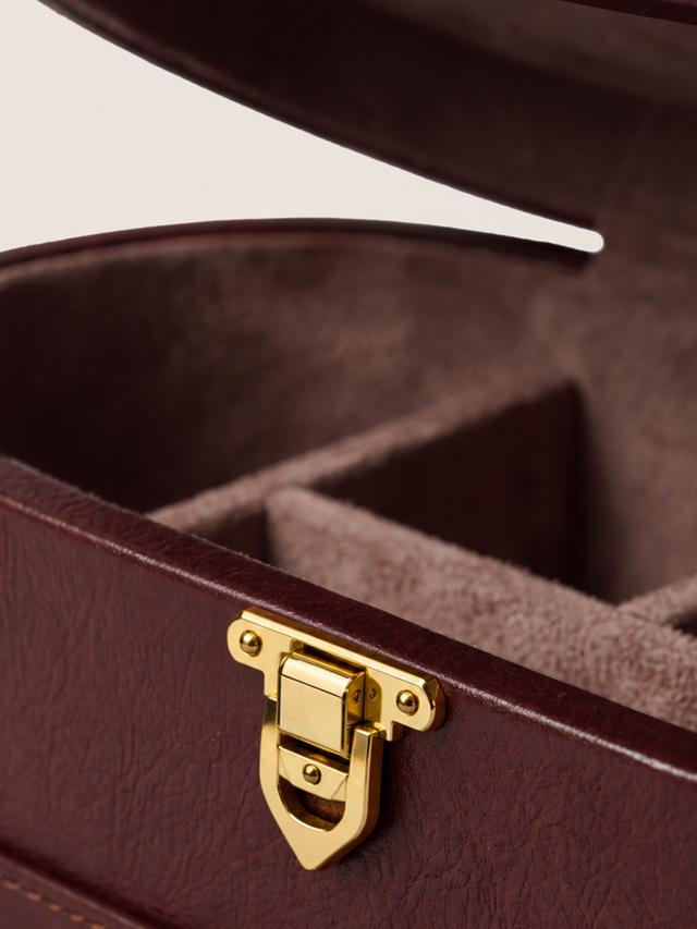 Orna Waxy Leather Jewellery Box - Burgundy