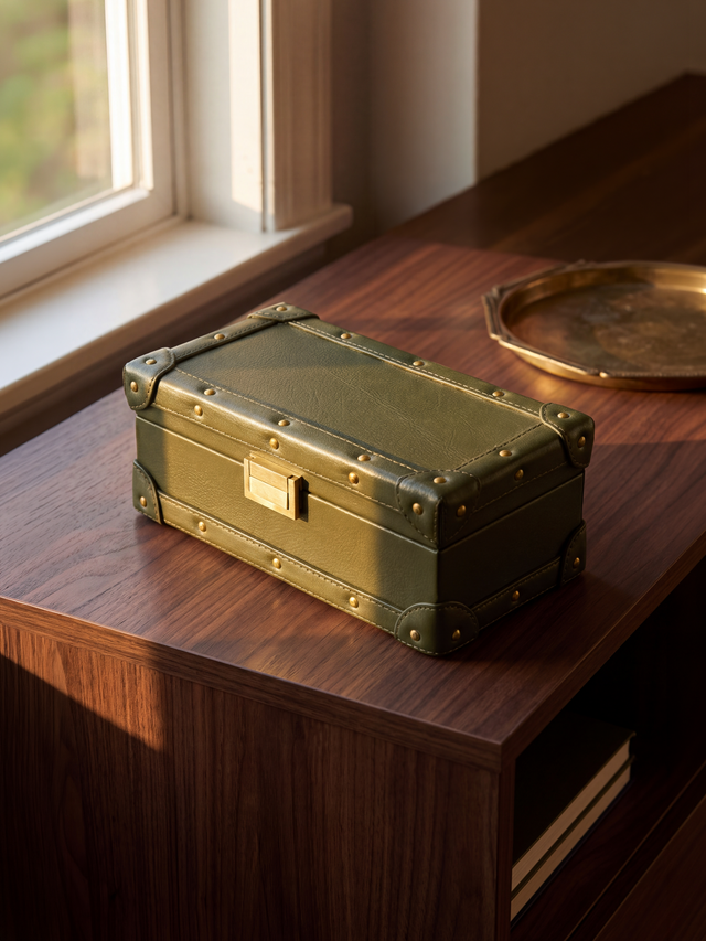 Torso Waxy Leather Keepsake Box - Green