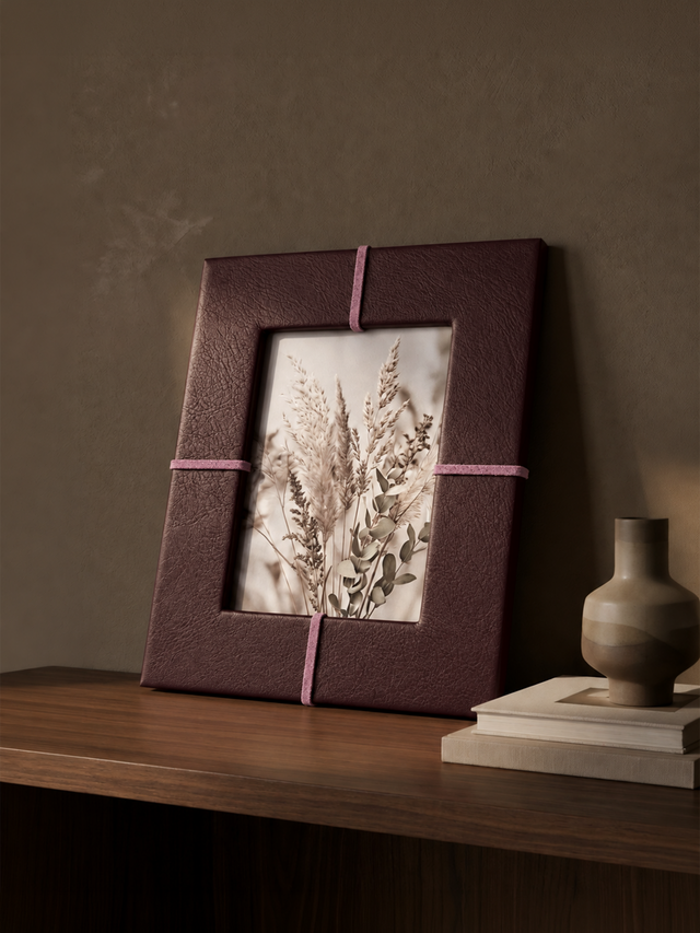 Pulcher Waxy Leather Photo Frame - Burgundy