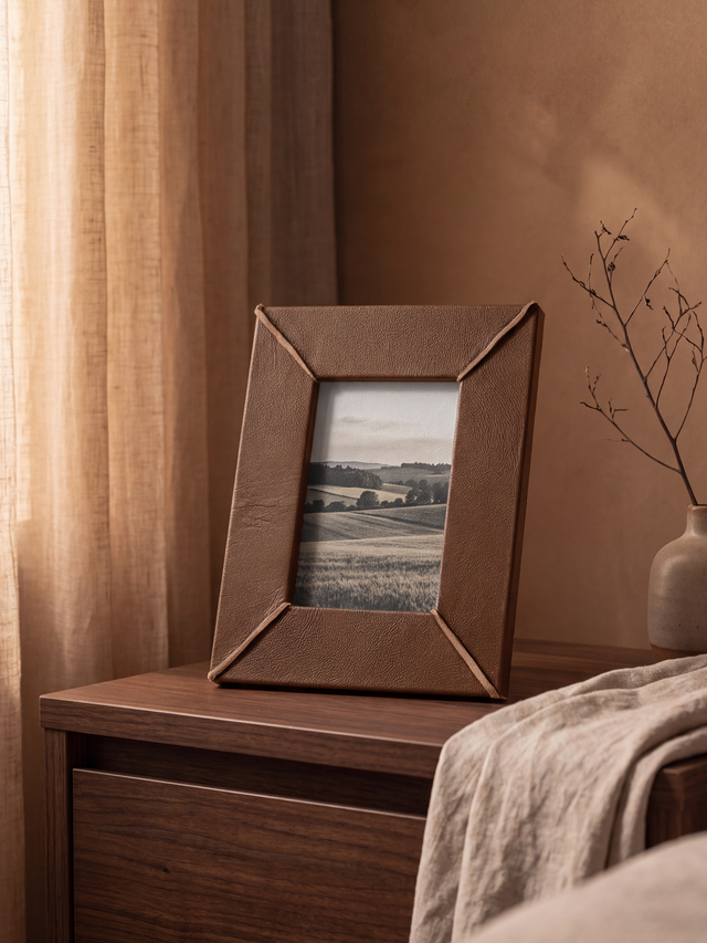 Pulcher Waxy Leather Photo Frame - Cognac