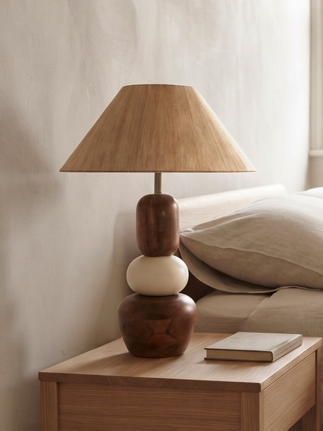 Olivia Raw Silk Lampshade with Mini Pebble Base
