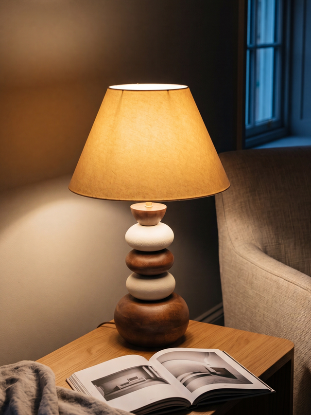 Virginia Cotton Lampshade with Pebble Base