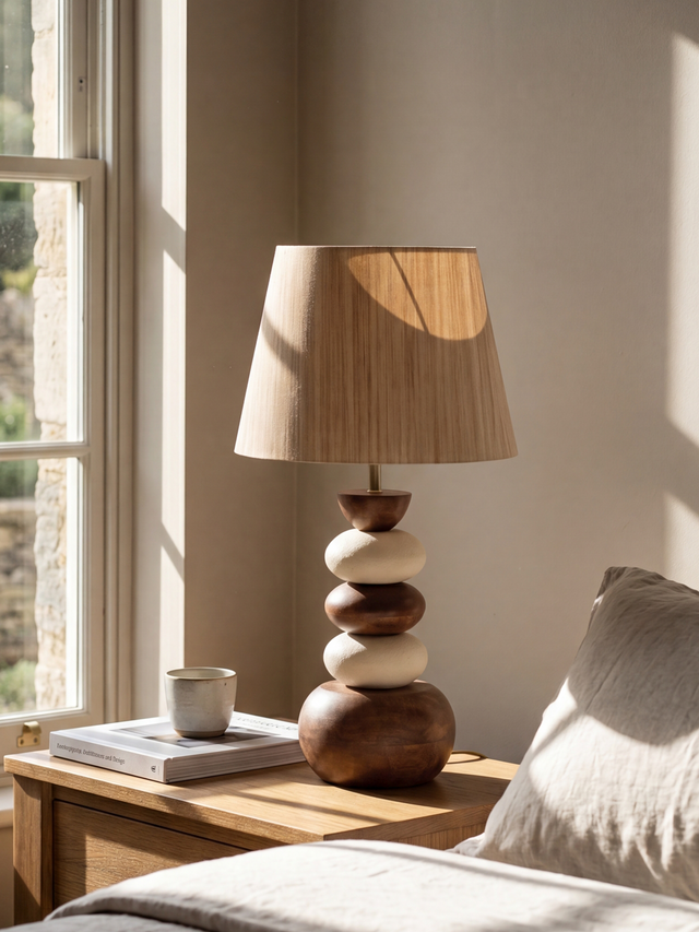 Brian Silk Lampshade with Pebble Base