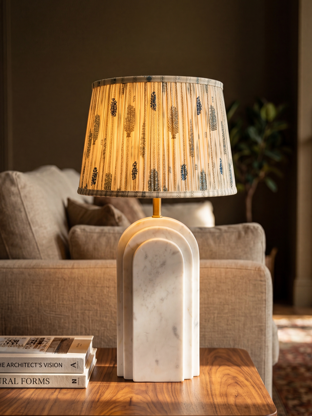 Clive Cotton Lampshade with Geometric Marble Base