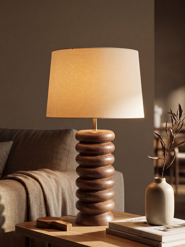 Bonita Cotton Lampshade with Sculptural Mango Wood Base