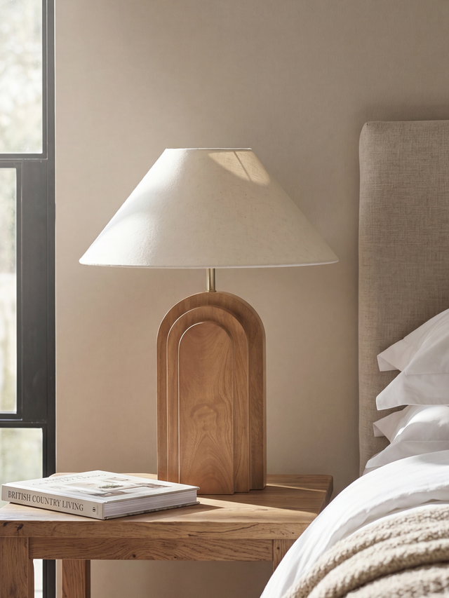 Vila Cotton Lampshade with Geometric Mango Wood Base