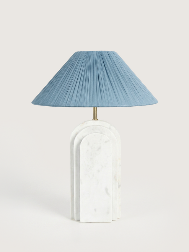 Luisa Raffia Lampshade with Geometric Marble Base