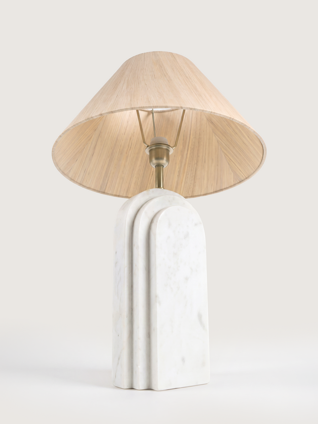 Olivia Raw Silk Lampshade with Geometric Marble Base