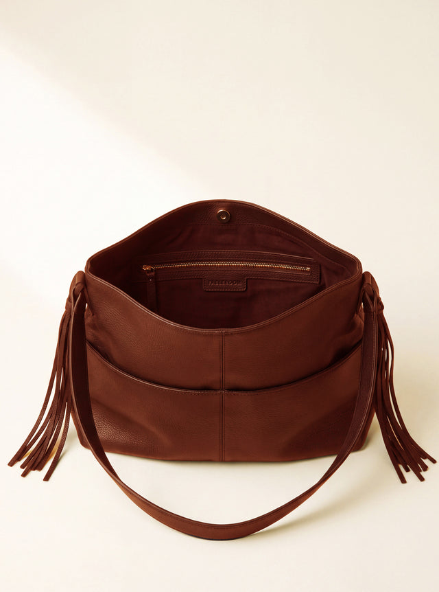 Kira Leather Hobo Tote Bag - Cognac