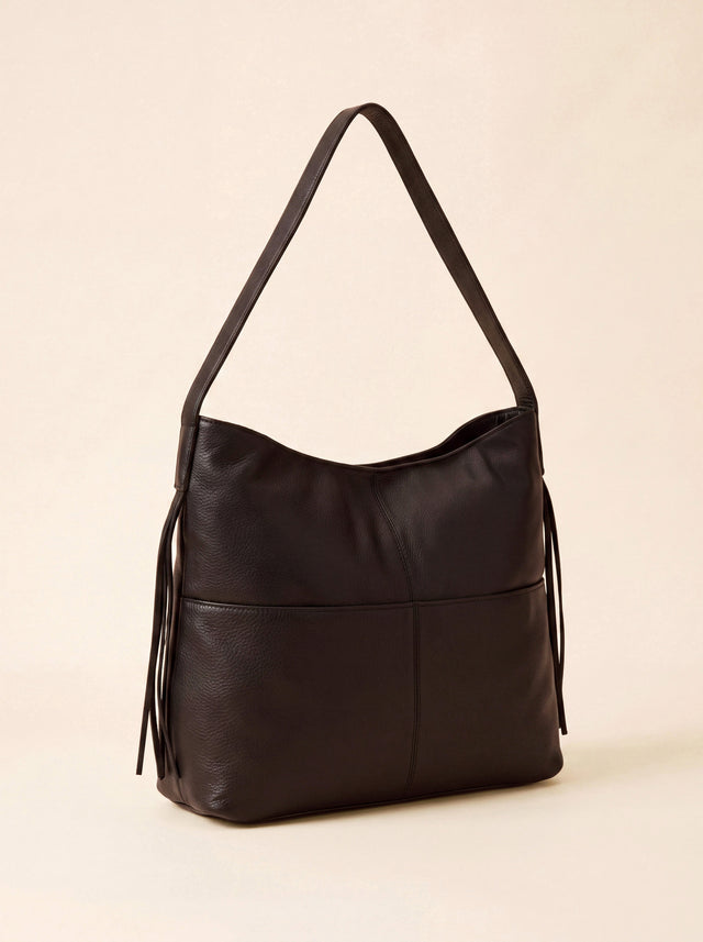 Kira Leather Hobo Tote Bag - Cacao
