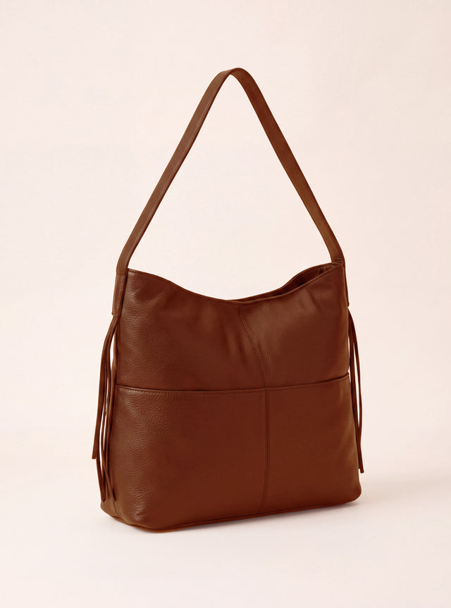 Kira Leather Hobo Tote Bag - Cognac