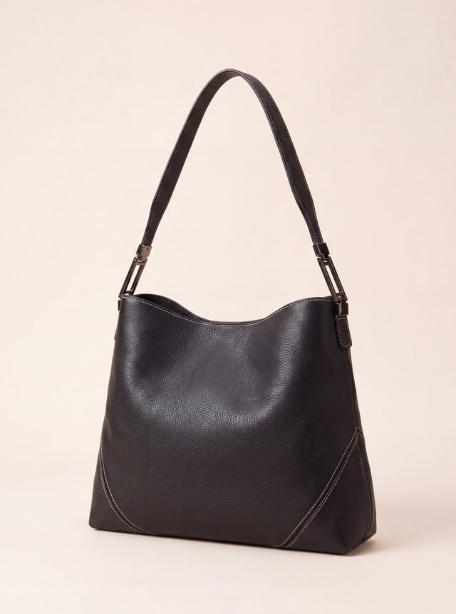 Zoey Leather Hobo Tote Bag - Black