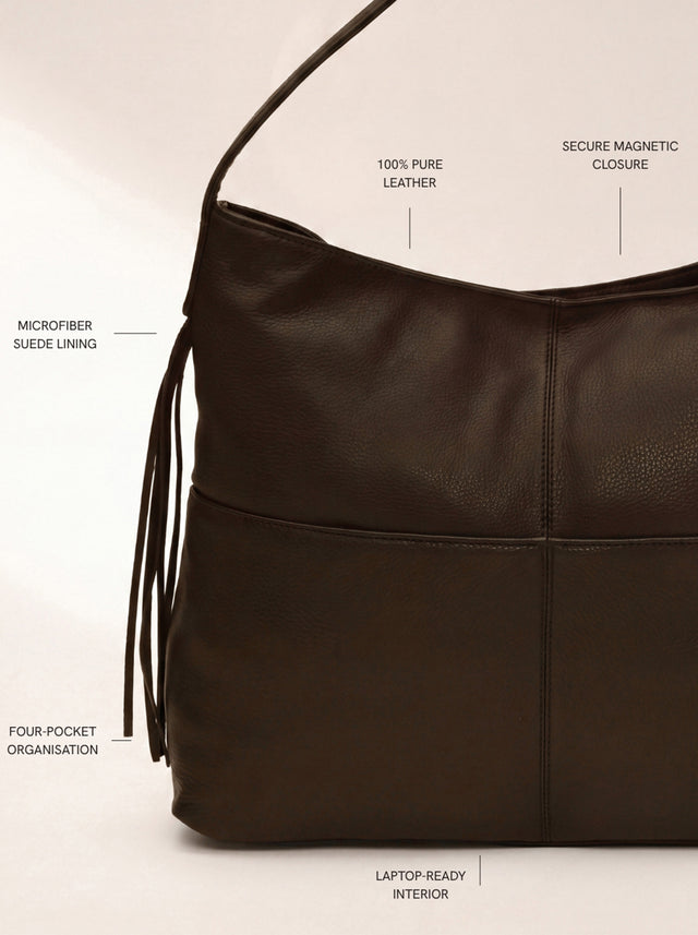 Kira Leather Hobo Tote Bag - Cacao