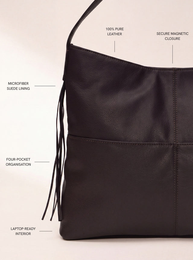 Kira Leather Hobo Tote Bag - Cacao
