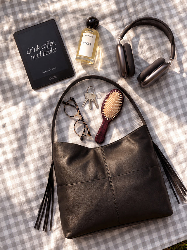 Kira Leather Hobo Tote Bag - Cacao