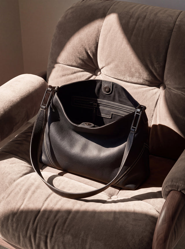 Zoey Leather Hobo Tote Bag - Black
