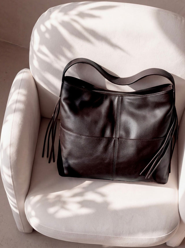 Kira Leather Hobo Tote Bag - Cacao
