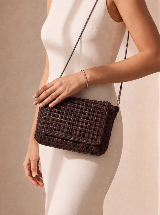 Posh Woven Leather Clutch Bag - Walnut