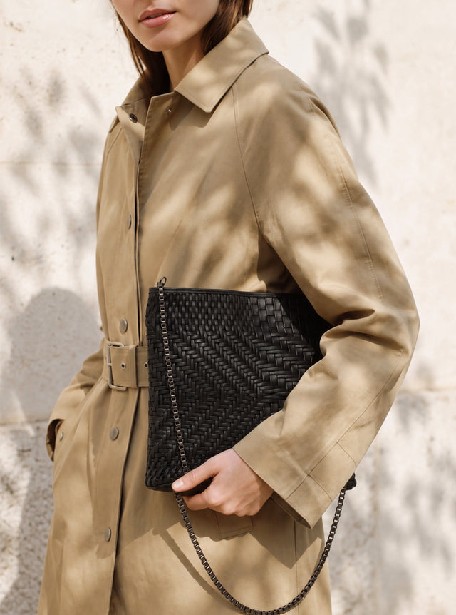 Baker Woven Leather Pochette - Black
