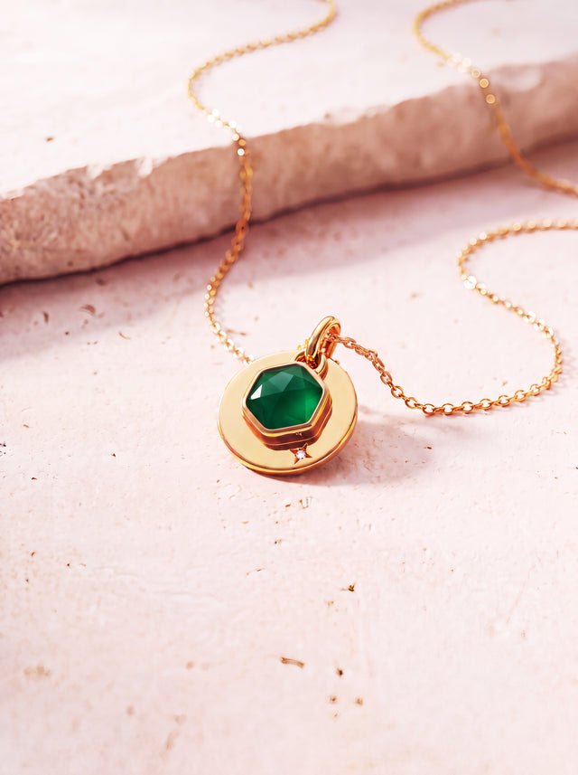 Zeno Green Onyx Hexagon Charm Pendant - 18k Gold Vermeil