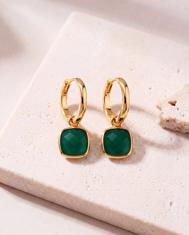 Chand Green Onyx Hoop Earrings - 18k Gold Vermeil