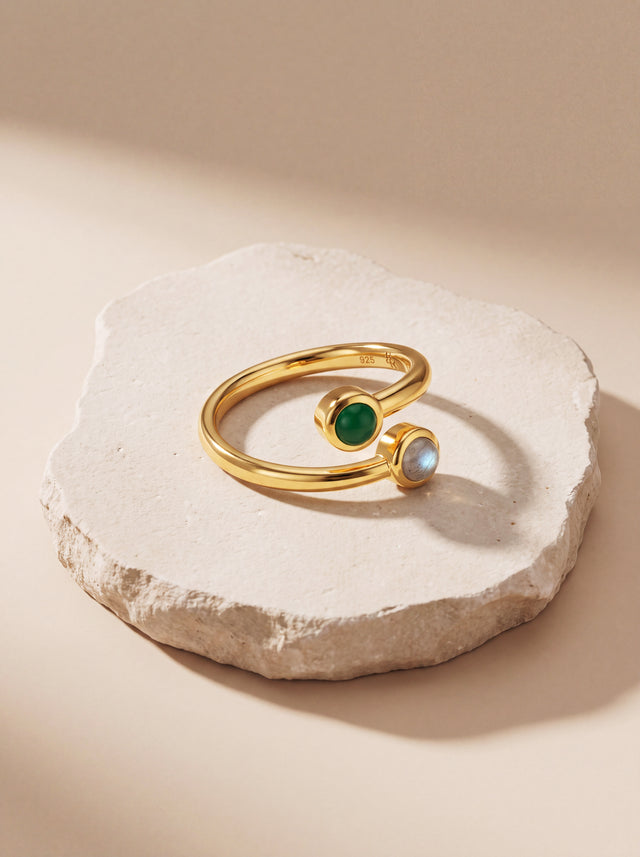 Tova Green Onyx & Labradorite Adjustable Ring - 18k Gold Vermeil