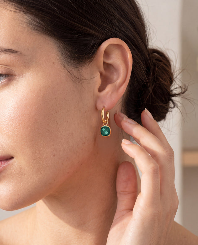 Chand Green Onyx Hoop Earrings - 18k Gold Vermeil