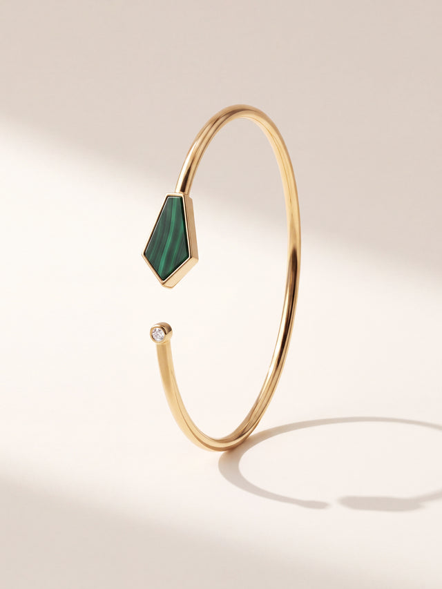 Dev Malachite & Lab Diamond Cuff Bangle - 18k Gold Vermeil - Small