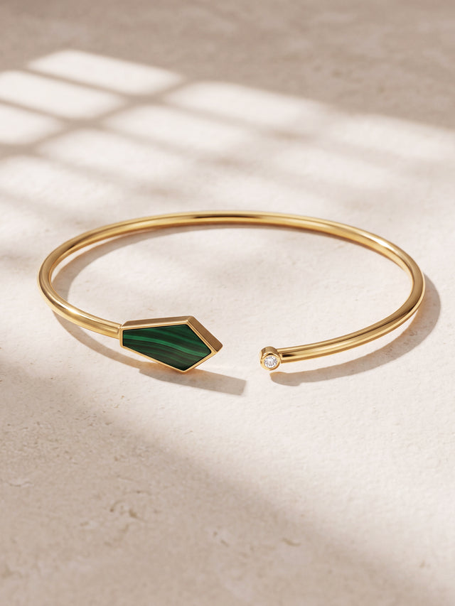 Dev Malachite & Lab Diamond Cuff Bangle - 18k Gold Vermeil - Small