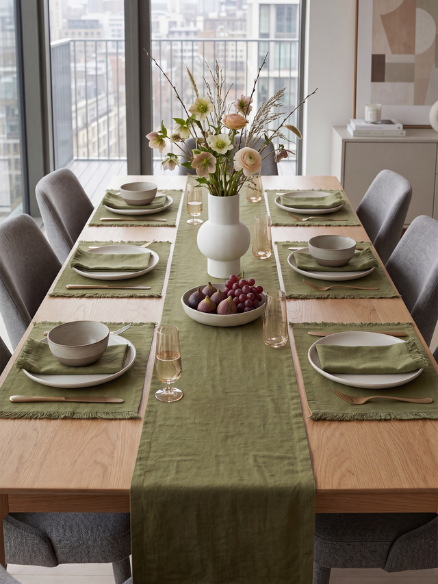 Cevill European Linen Fringe Table Linen Set
