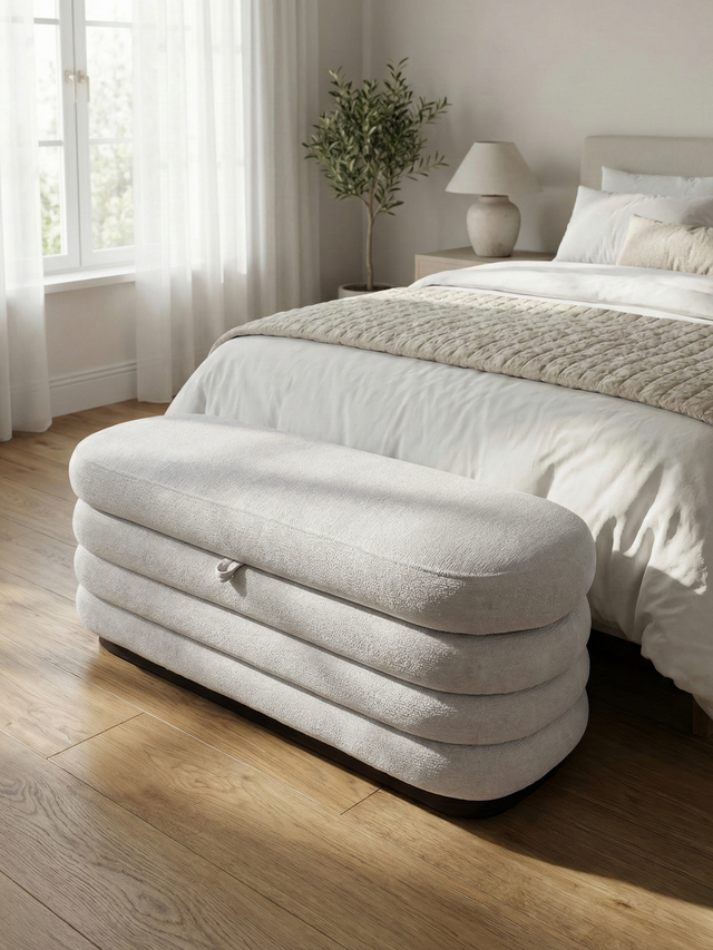 Khalia Ivory Storage Ottoman