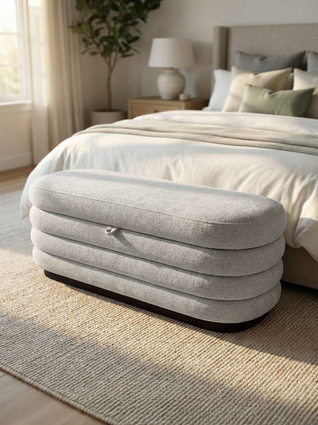 Khalia Ivory Storage Ottoman