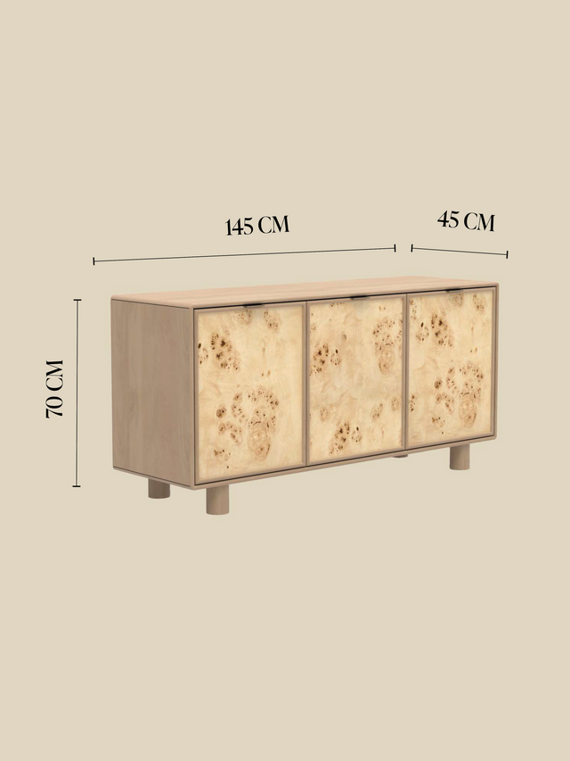 Aurea Burl Three Door Cabinet - Natural