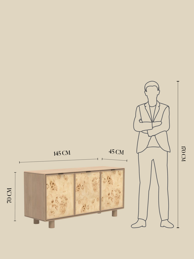 Aurea Burl Three Door Cabinet - Natural