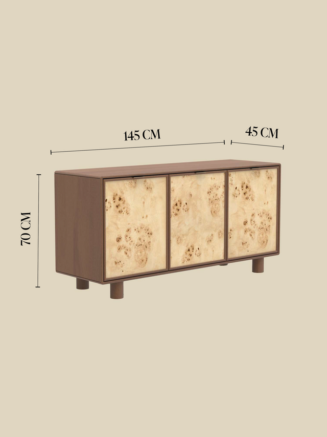 Aurea Burl Three Door Cabinet - Walnut