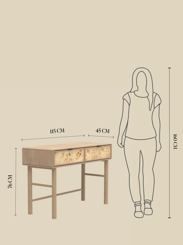 Aurea Burl Two Drawer Console Table - Natural
