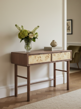 Aurea Burl Two Drawer Console Table - Walnut