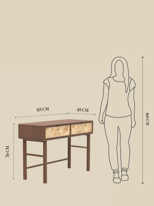 Aurea Burl Two Drawer Console Table - Walnut