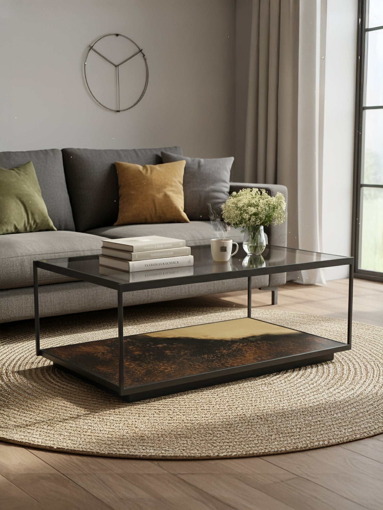 Astra Iron Coffee Table with Glass Top