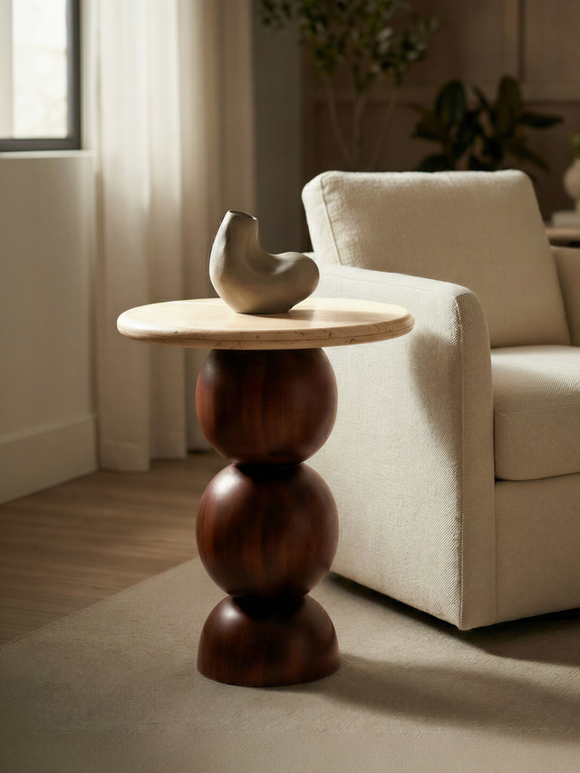 Denis Travertine Top Side Table