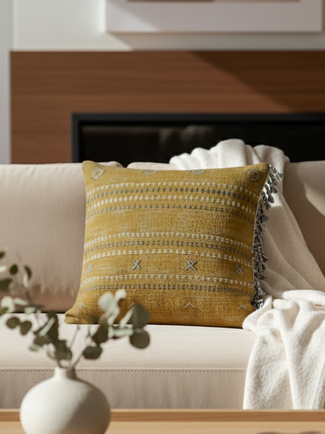 Cyril Yellow Cotton-Linen Cushion