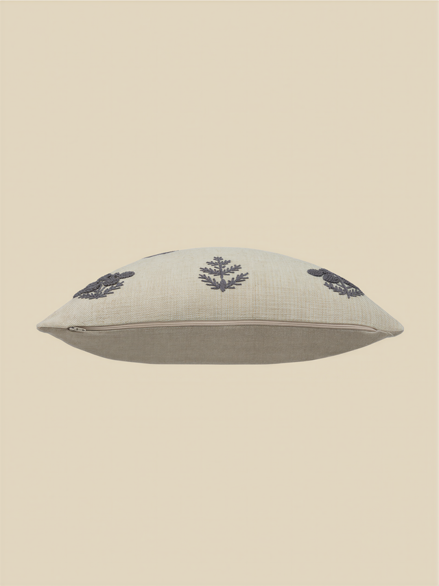 Nomad Floral Embroidered Cotton–Linen Cushion - Blue