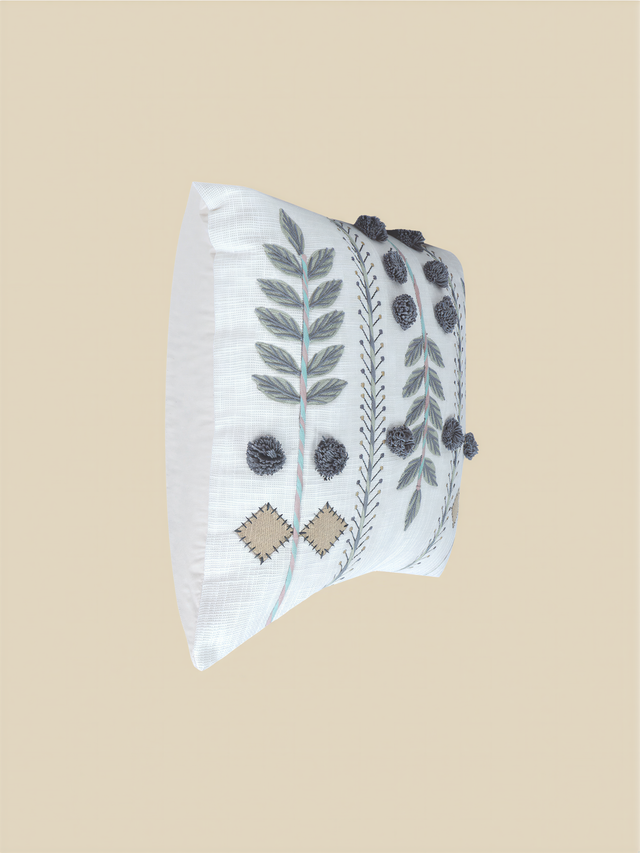 Ishani Embroidered Cotton Cushion - Green