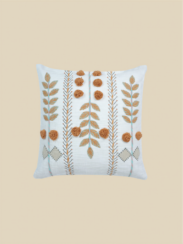 Ishani Embroidered Cotton Cushion - Orange