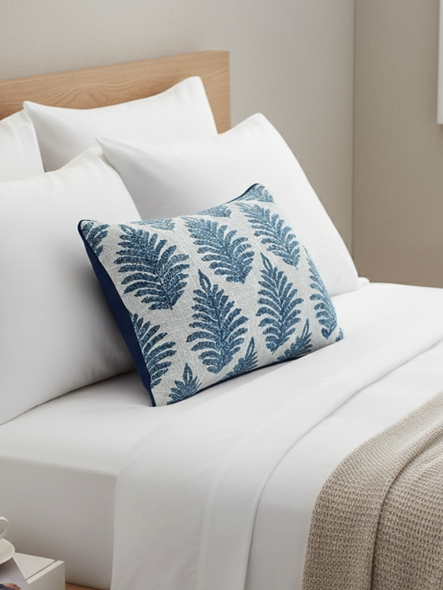 Azure Floral Cotton Embroidered Cushion