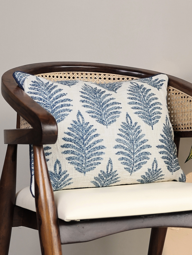 Azure Floral Cotton Embroidered Cushion